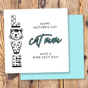 Tarjeta Feliz Día de la Madre Azul de Parte del Gato Perfe