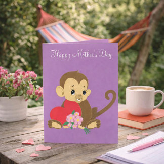 Tarjeta Feliz Día de la Madre Bebé Mono
