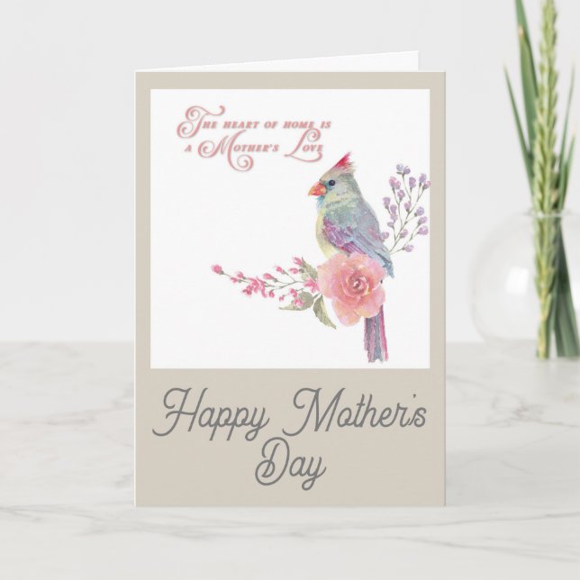 Tarjeta Feliz Día de la Madre Bonito Cardenal Floral (Anverso)
