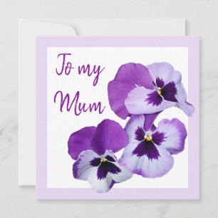 Tarjeta Feliz Día de la Madre bonito morado pansy floral