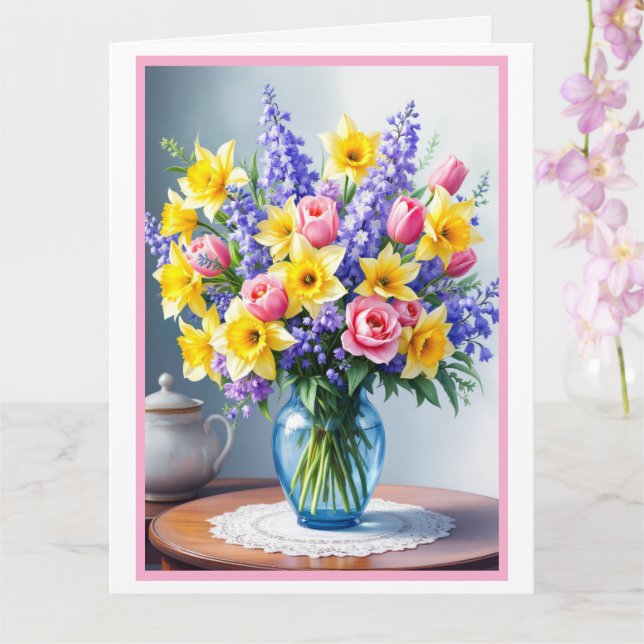 Tarjeta Feliz Día de la Madre Bouquet de flores de primave (Orquídea)