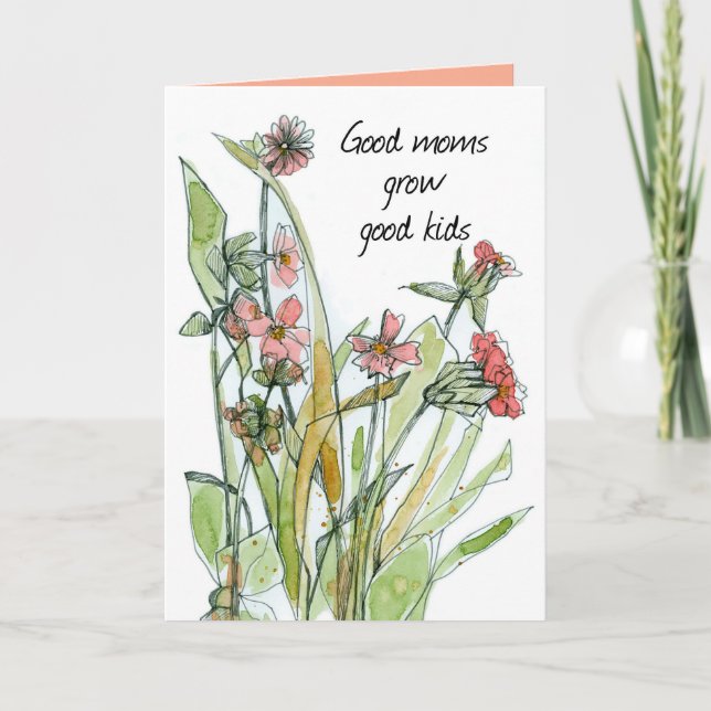 Tarjeta Feliz Día de la Madre, buenas madres, flores silve (Anverso)