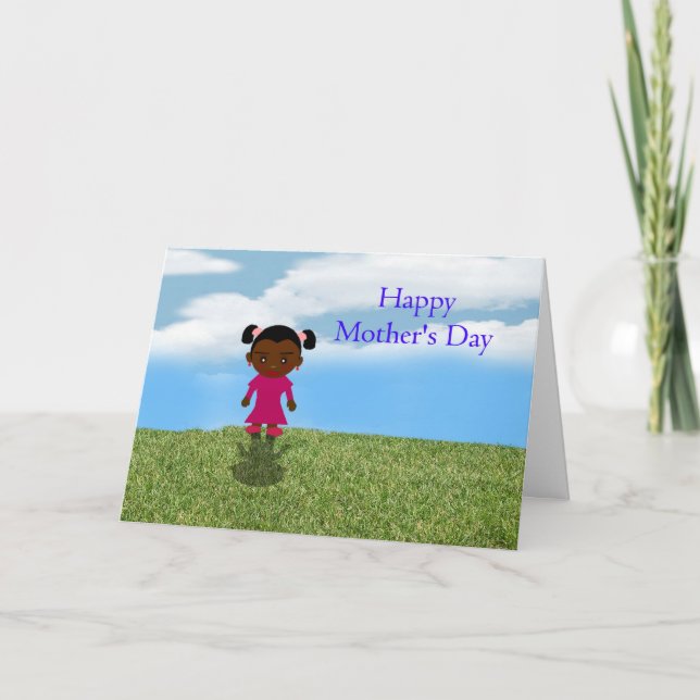Tarjeta Feliz Día de la Madre con Chica afroamericano (Anverso)