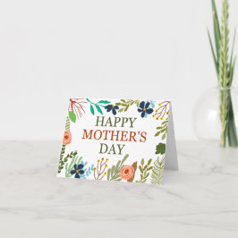 Tarjeta Feliz Día de la Madre con flores botánicas silvest