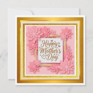 Tarjeta Feliz Día de la Madre con Flores de Origami Rosada