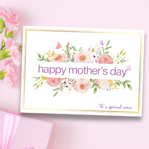 Tarjeta Feliz Día de la Madre con flores en acuarela