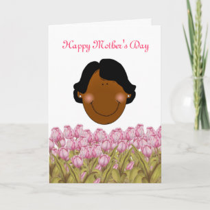 Tarjeta Feliz día de la madre con la mamá afroamericana