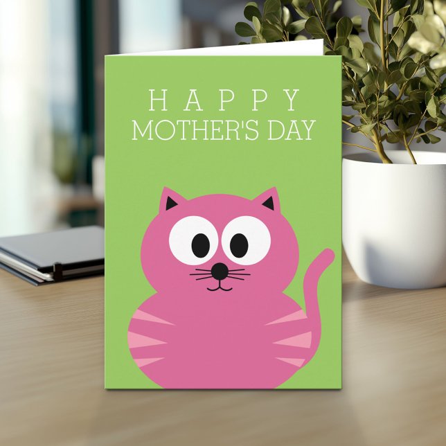 Tarjeta Feliz día de la madre con un gato rosado lindo (Personalized Mother's Day Greeting Card)