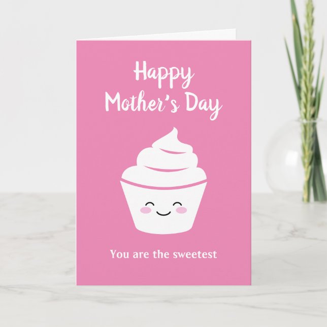 Tarjeta Feliz Día de la Madre con una linda torta rosa (Anverso)