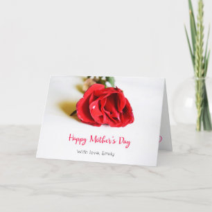 Tarjeta Feliz Día de la Madre con una Sola Rosa Roja