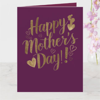 Tarjeta Feliz Día de la Madre Corazón de Escritura Dorada