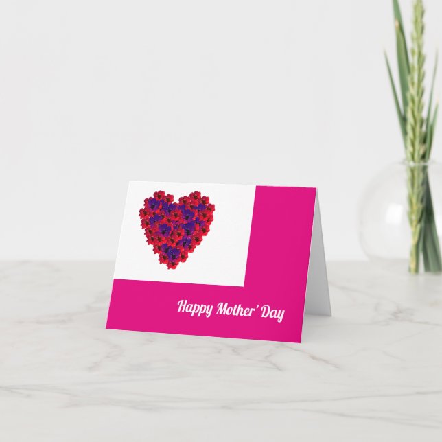 Tarjeta Feliz Día de la Madre Corazón Floral (Anverso)