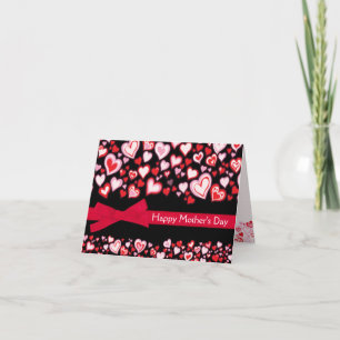 Tarjeta Feliz Día de la Madre corazones y cinta roja