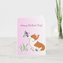 Tarjeta Feliz Día de la Madre Corgi con mariposa