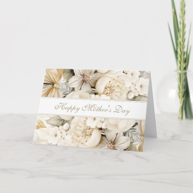 Tarjeta Feliz día de la madre crema de vainilla letra flor (Anverso)