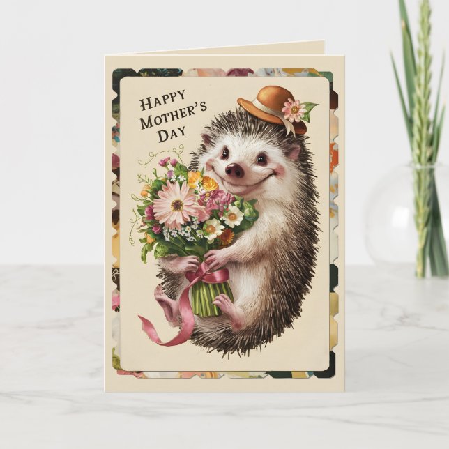 Tarjeta Feliz Día de la Madre Cute erizo (Anverso)