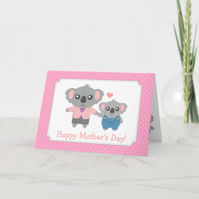 Tarjeta Feliz Día de la Madre, Cute Koala Bears (Anverso)