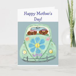 Tarjeta ¡Feliz Día de la Madre! Dachshunds en coche hippie