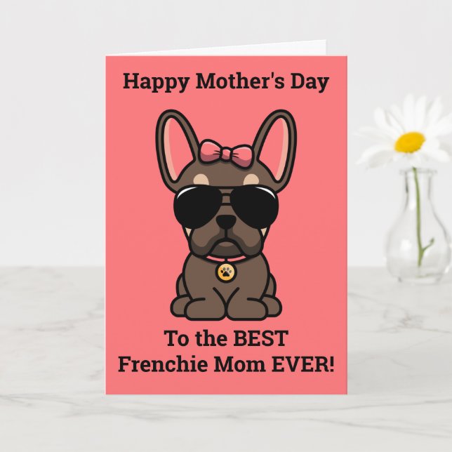 Tarjeta Feliz Día de la Madre de Dog Brown Tan Frenchie (Planta pequeña)