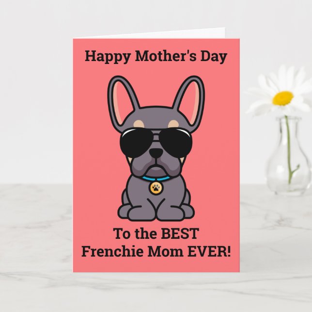 Tarjeta Feliz Día de la Madre del Perro Lilac Tan Frenchie (Planta pequeña)