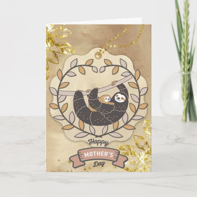 Tarjeta Feliz Día de la Madre Divertido Koala Sloth y su b (Anverso)