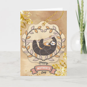 Tarjeta Feliz Día de la Madre Divertido Koala Sloth y su b