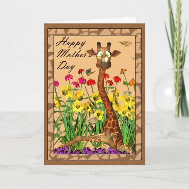 Tarjeta Feliz Día de la Madre, Domingo Materno con Giraffe (Anverso)