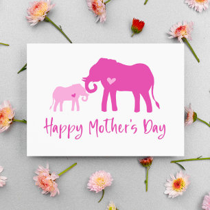 Tarjeta Feliz Día de la Madre Elefantes Rosas