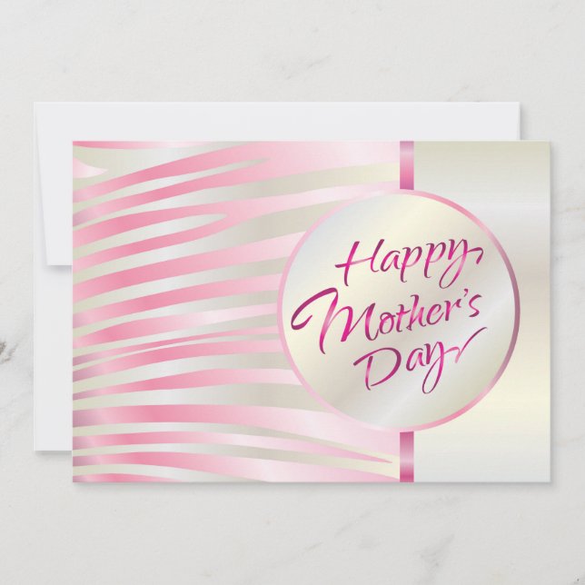 Tarjeta Feliz Día de la Madre Elegante Lujo Rosa y Plata (Anverso)