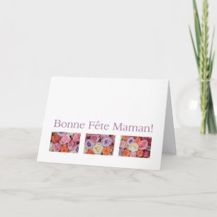 Tarjeta Feliz Día de la Madre en francés, rosas mixtos pas