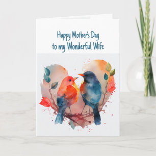 Tarjeta Feliz Día de la Madre Esposa Cute Aves
