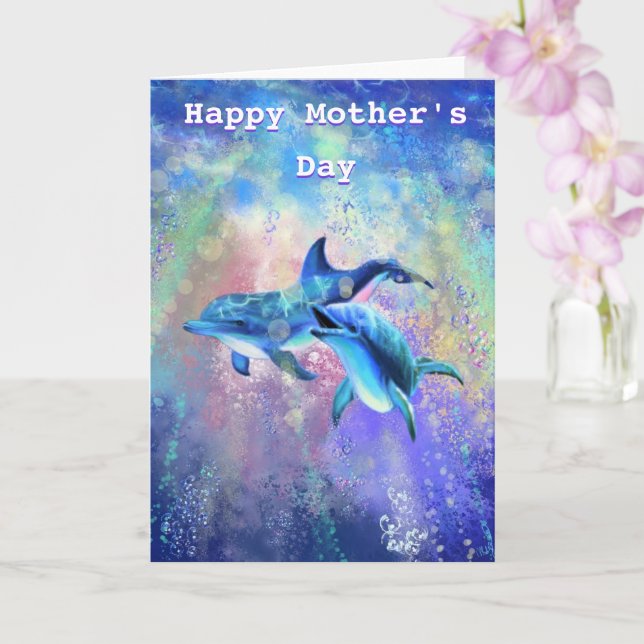 Tarjeta Feliz Día de la Madre Familia de Delfines (Orquídea)