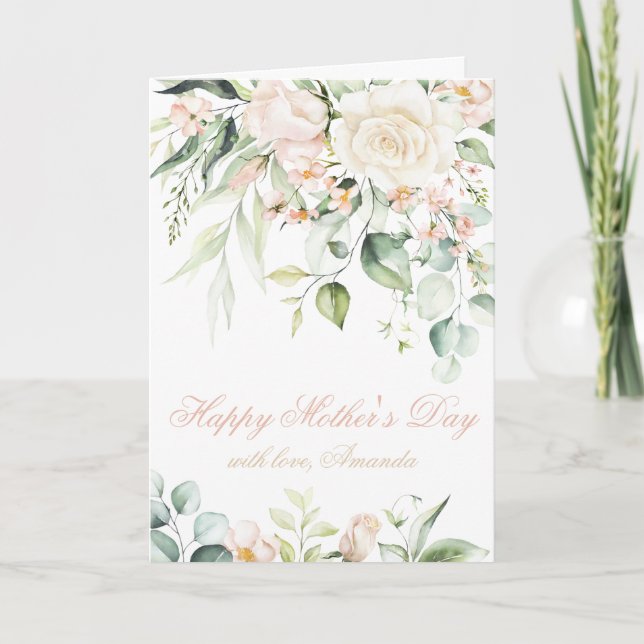 Tarjeta Feliz Día de la Madre Faux Gold Rubor Pink Floral (Anverso)