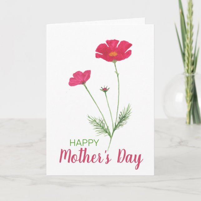 Tarjeta Feliz Día de la Madre Floral acuática rosa (Anverso)