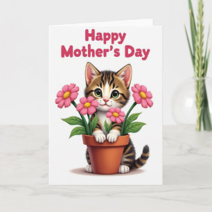 Tarjeta Feliz Día de la Madre Floral Felina