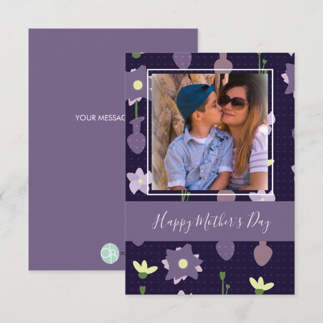 Tarjeta Feliz Día de la Madre Florals Purple (Anverso / Reverso)