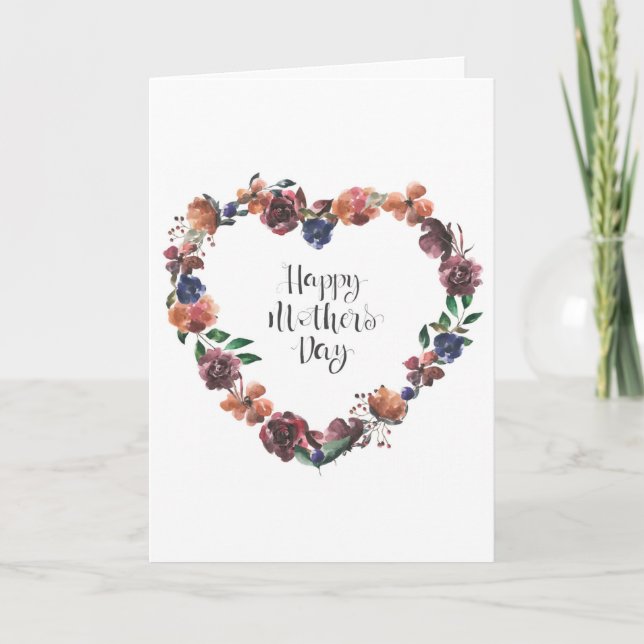 Tarjeta Feliz Día de la Madre Flores de Corazón (Anverso)