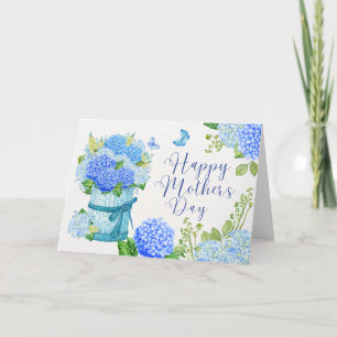 Tarjeta Feliz Día de la Madre Flores de Hortensia Azules 