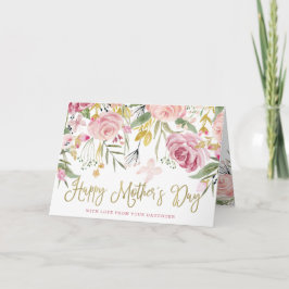 Tarjeta Feliz Día de la Madre| Flores rosadas de oro y Rub