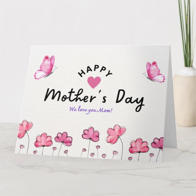 Tarjeta Feliz Día de la Madre | Flores y mariposa (Anverso)