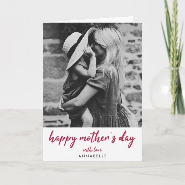 Tarjeta Feliz Día de la Madre | Foto de escritura roja mod (Anverso)