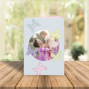 Tarjeta Feliz Día de la Madre Foto Pastel Cute Butterflies