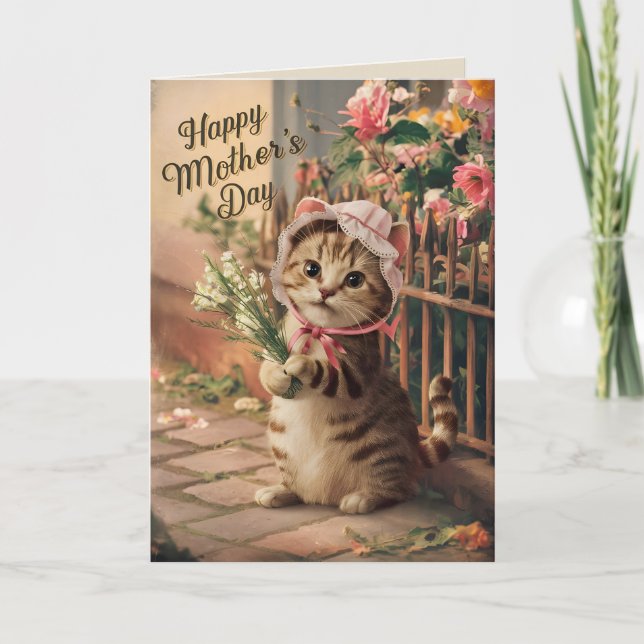 Tarjeta Feliz día de la madre, gato gracioso (Anverso)