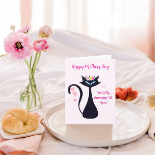 Tarjeta Feliz Día de la Madre, gato siamés con flores