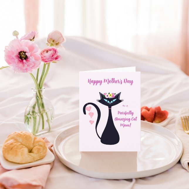 Tarjeta Feliz Día de la Madre, gato siamés con flores (Subido por el creador)