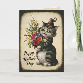 Tarjeta Feliz Día de la Madre Gato Vintage Adorable