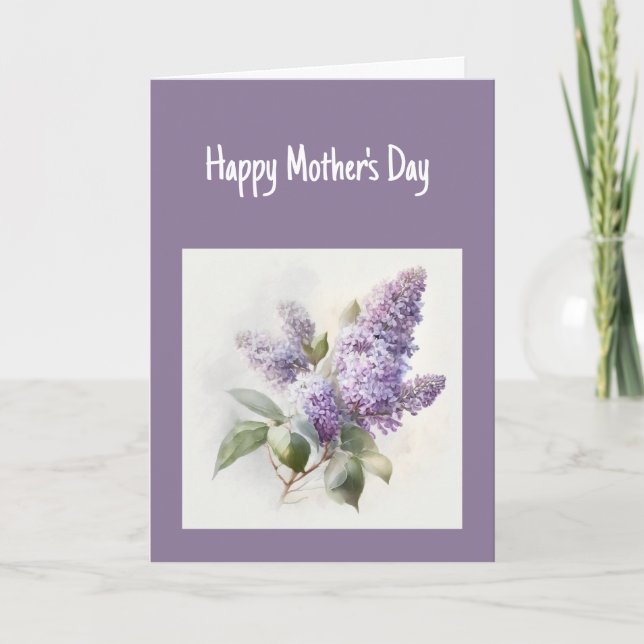Tarjeta Feliz Día de la Madre Gracias y te amo Lilac (Anverso)