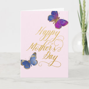 Tarjeta Feliz Día de la Madre Hermosa Mariposa Oro Rosa