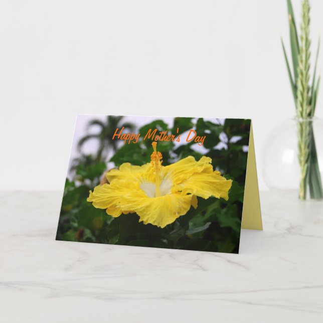 Tarjeta Feliz Día de la Madre Hibiscus amarillo profundo (Anverso)