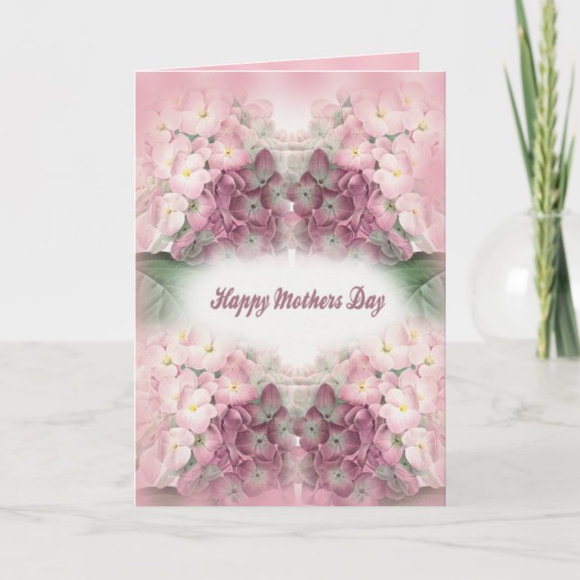 Tarjeta Feliz Día de la Madre Hidrenajes Rosa Oscuros (Anverso)